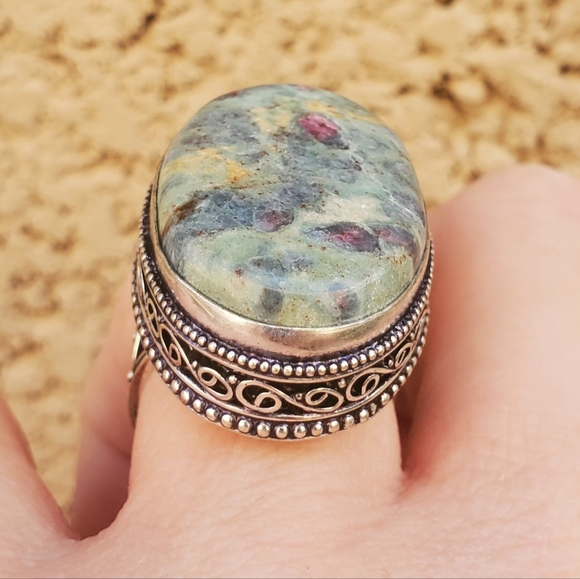 New Ruby in Fuchsite 925 Silver Ring. - Picture 10 of 16